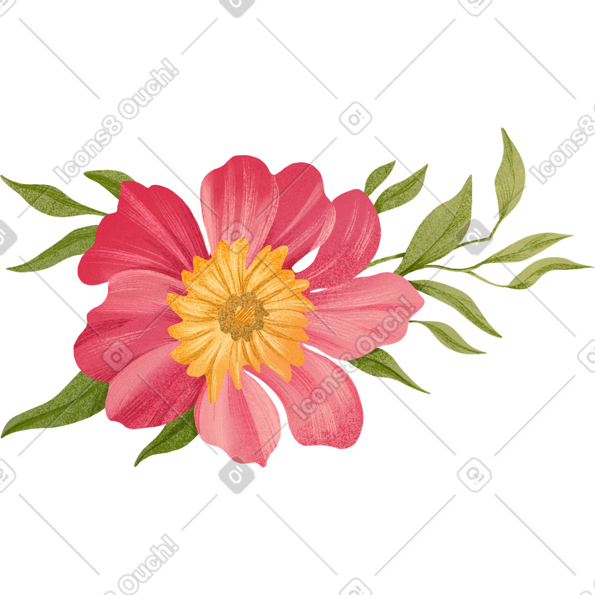 Fiore con centro giallo e foglie piccole illustrazione in stile Floral scarica in PNG, SVG