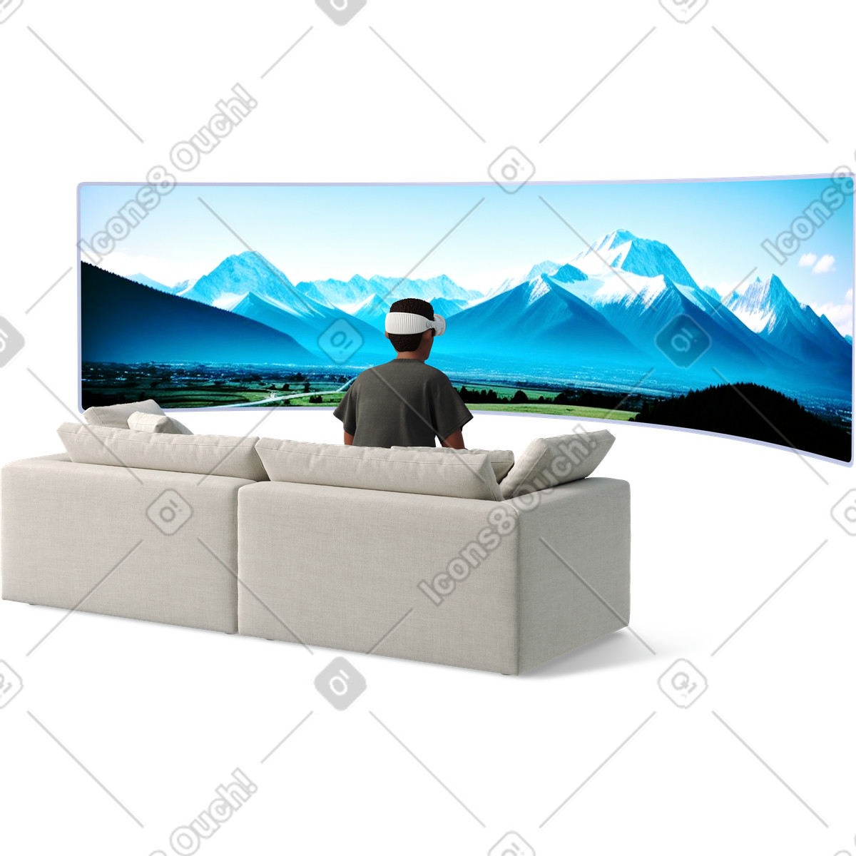 Man in vr glasses watching a movie illustration 3D Business style download PNG, SVG