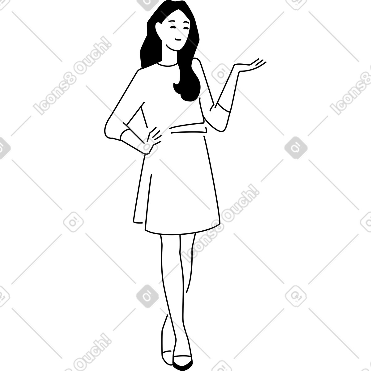 Young woman in a presenting pose illustration Weekday style download PNG, SVG
