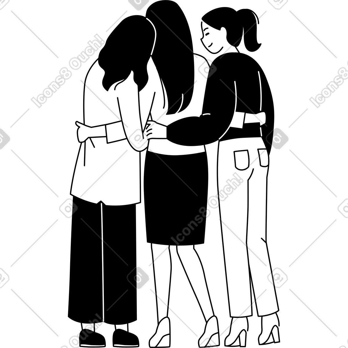 Three hugging women illustration in Weekday style download in PNG, SVG