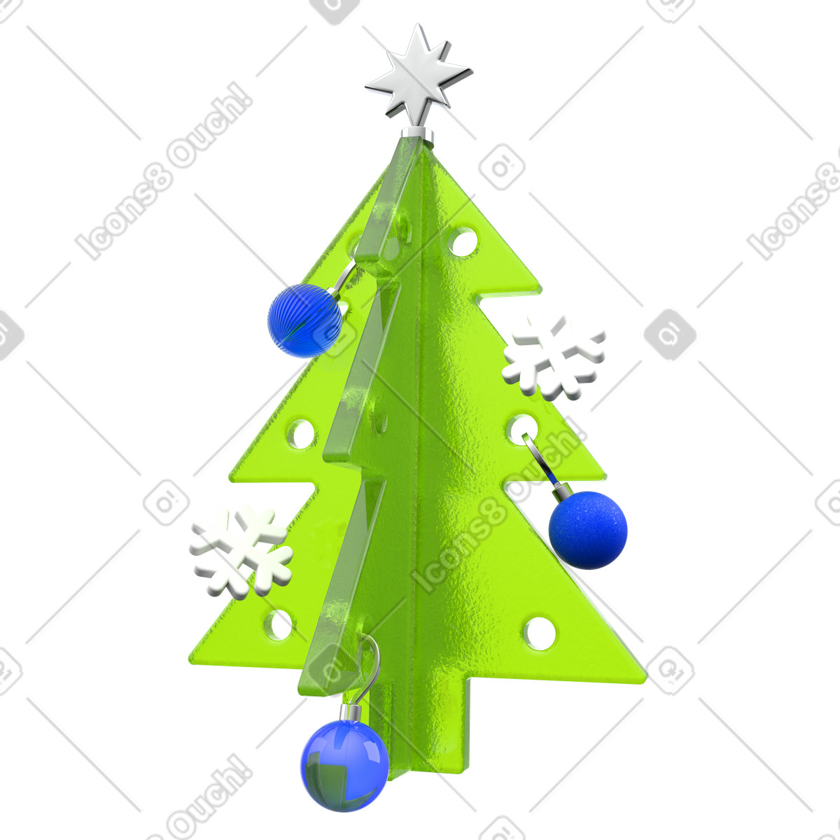 Minimal festive tree with ornaments, contemporary Xmas design illustration in 3D Enterprise style download in PNG, SVG