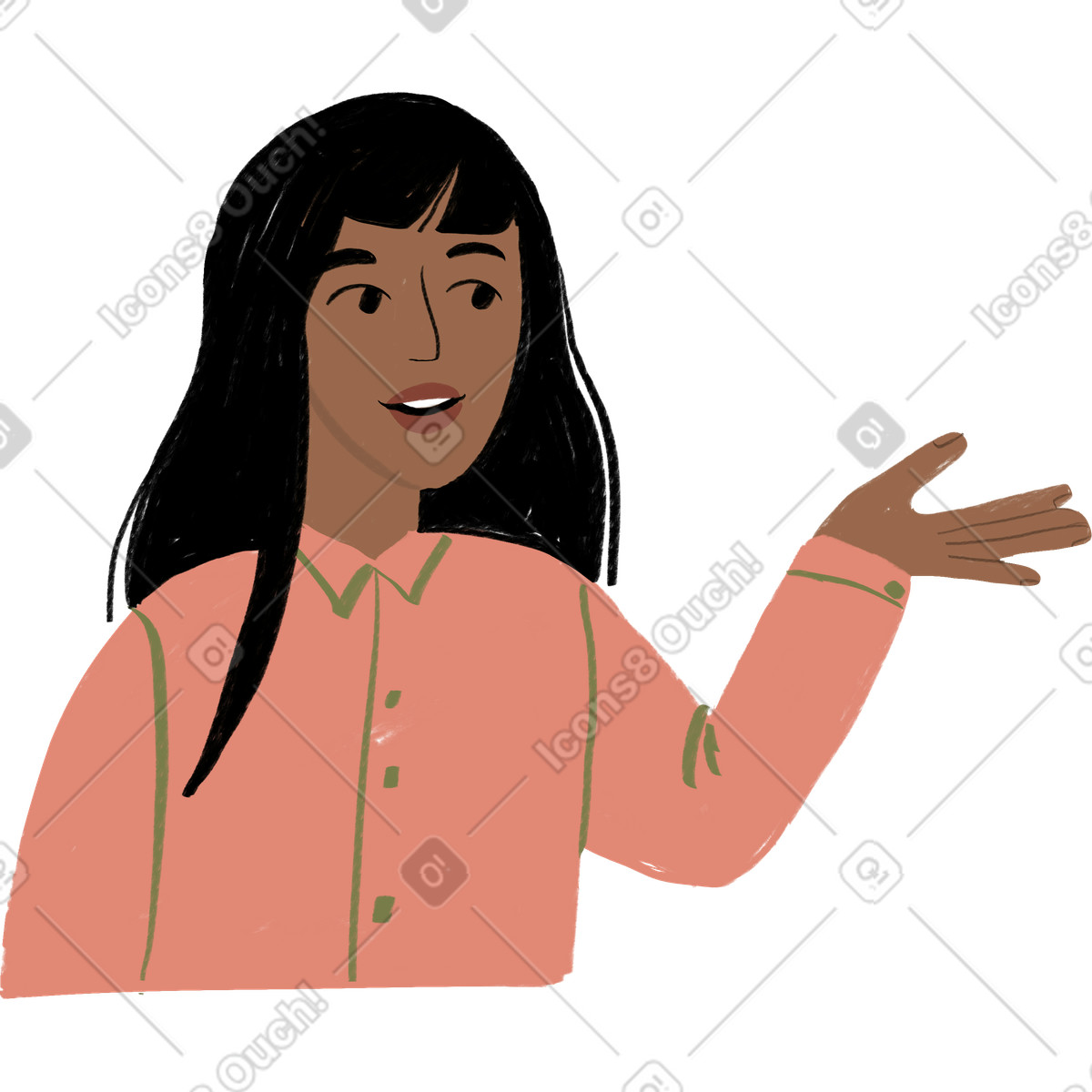 下载 Lumiere 风格的 女孩说话和用手展示一些东西 插画，支持 PNG、SVG 格式
