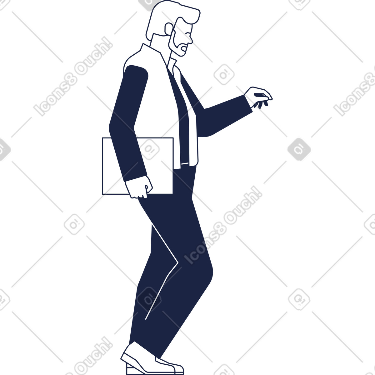 Gray haired man in vest and trousers holds folder one hand illustration Urban Line style download PNG, SVG