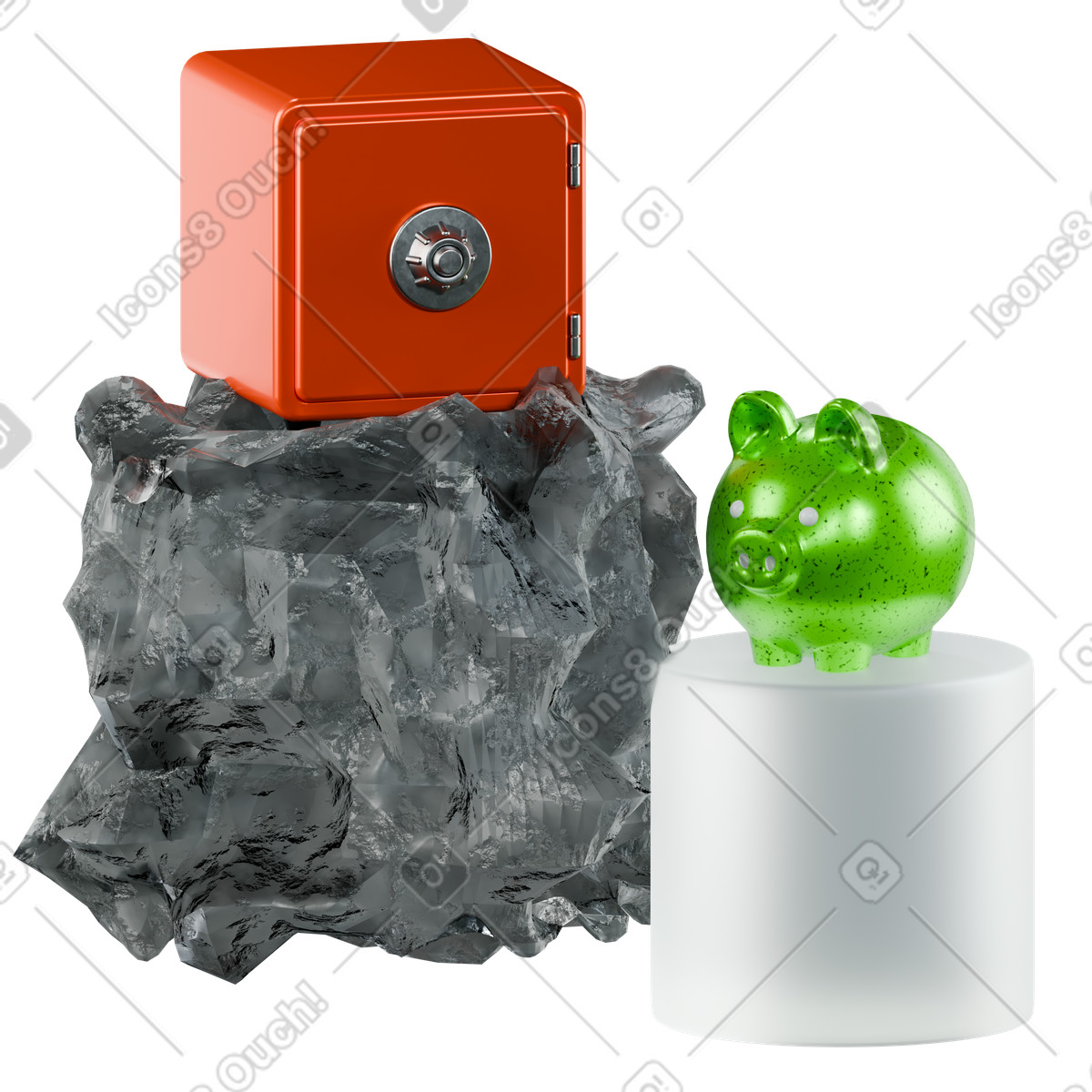Ilustración Caja fuerte y alcancía en plataformas estilo 3D Platforms a descargar PNG SVG