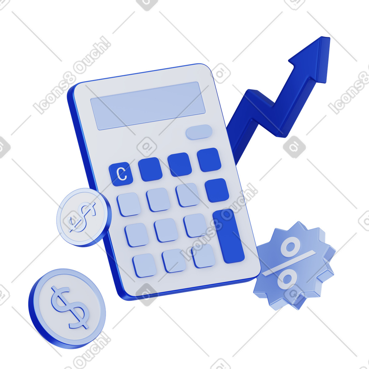 Loan interest growth with calculator and dollar coins animated illustration in 3D Techny style download in GIF, Lottie (JSON), AE