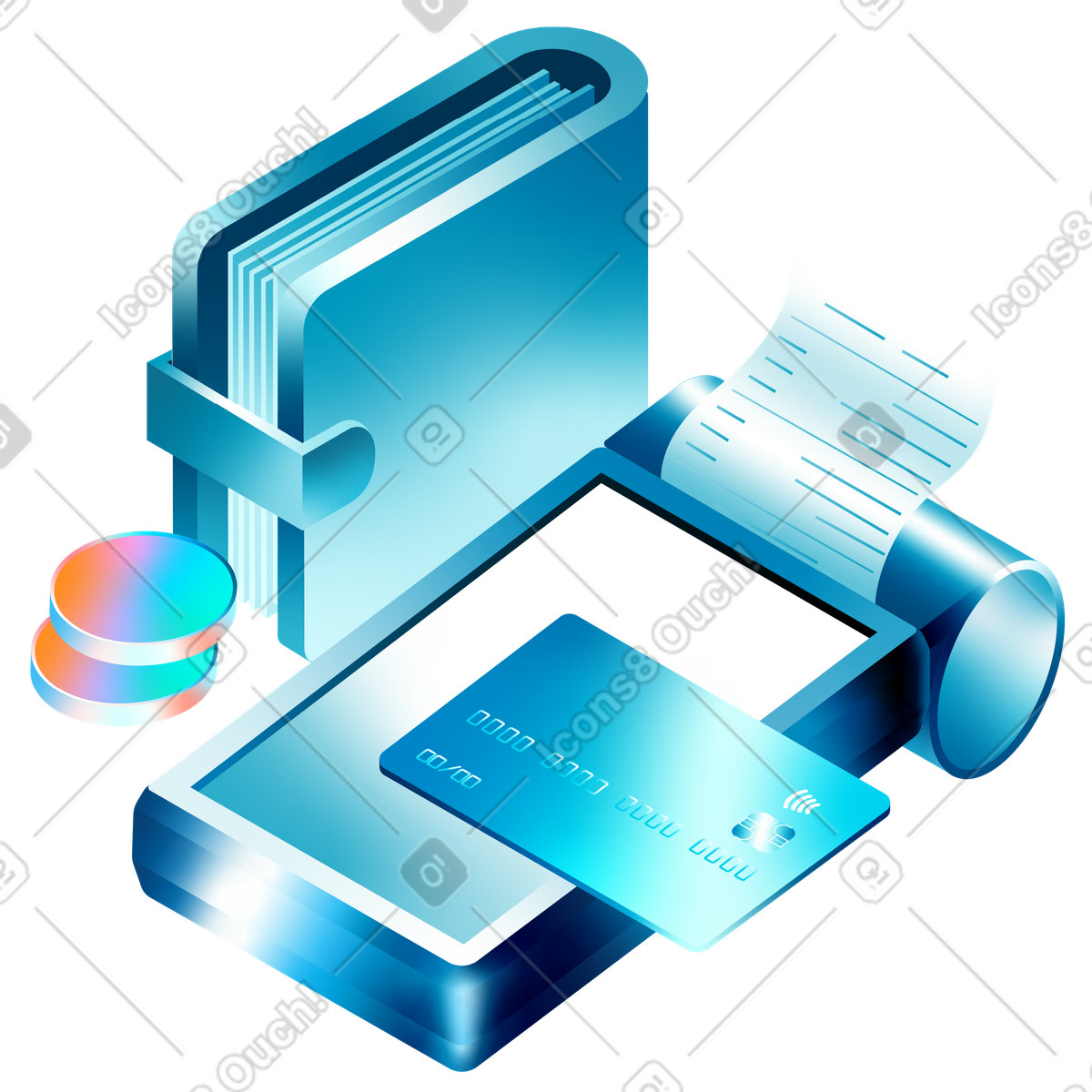 Payment by card via terminal illustration in PNG, SVG