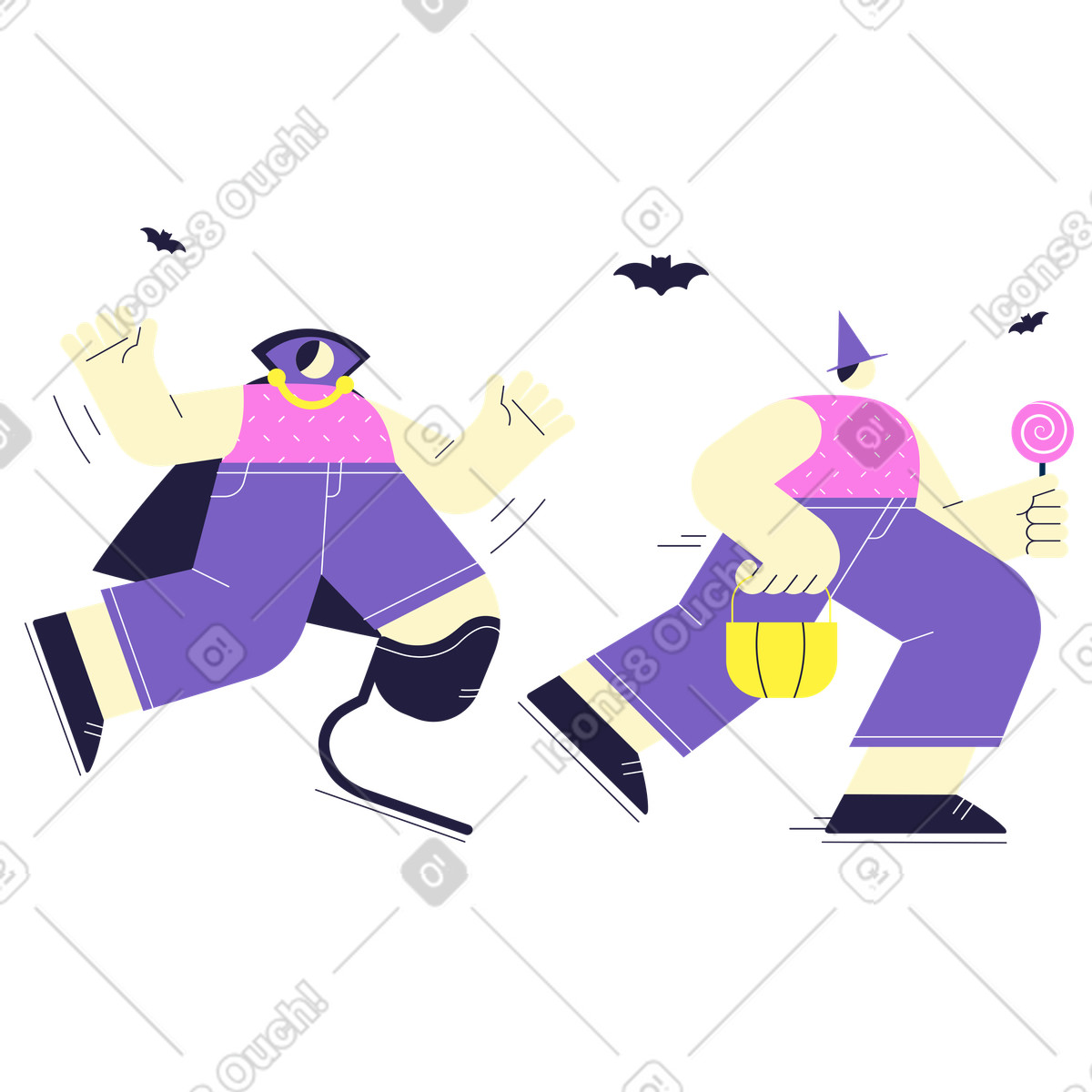 Ilustração de Adolescentes fazendo doces fantasiados halloween em no estilo Mellow para baixar em PNG, SVG
