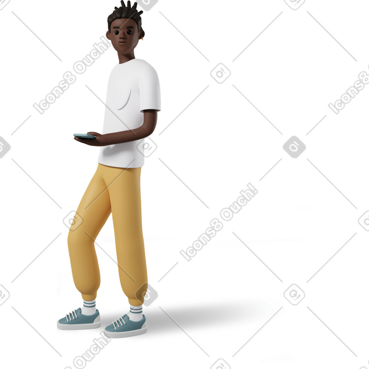 Иллюстрация Side view of young man standing with phone in hand в стиле 3D Casual life — скачать в форматах PNG, SVG