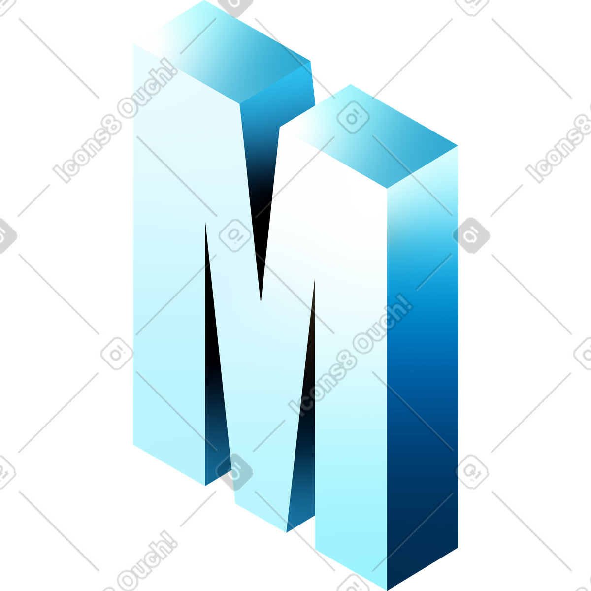 Ilustración Letra m isométrica en estilo Glare a descargar en PNG y SVG