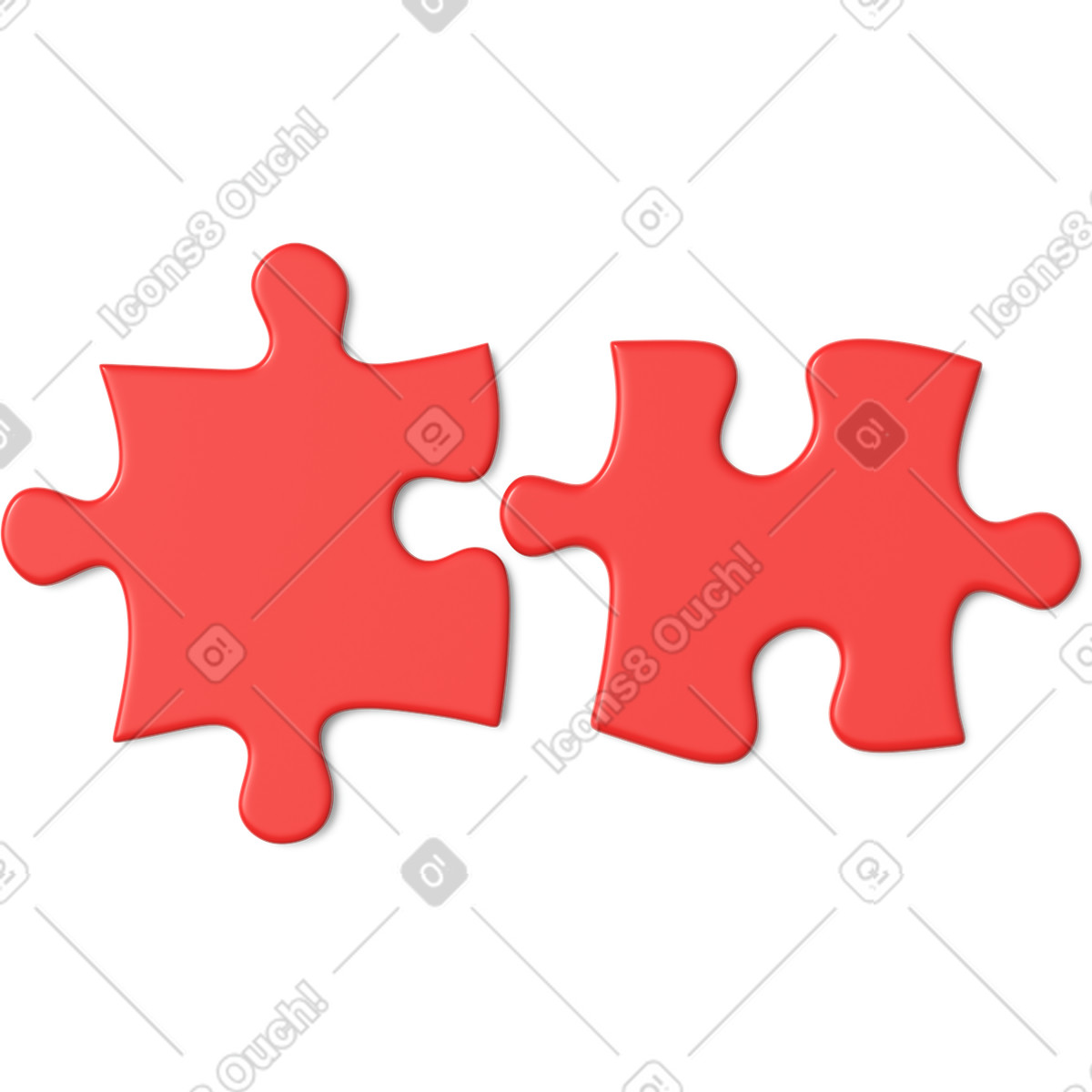 Two red puzzles illustration in 3D Business style download in PNG, SVG