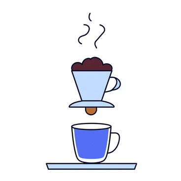 An illustration of the espresso extraction process featuring a portafilter. The portafilter is held over a cup, with rich, dark coffee pouring from the spout. The ground coffee is compactly packed inside the portafilter, and steam is visibly coming from the espresso machine. The cup is placed on a sleek countertop, capturing the moment of extraction.