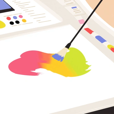 A close-up of a digital brush painting vivid colors on a computer screen