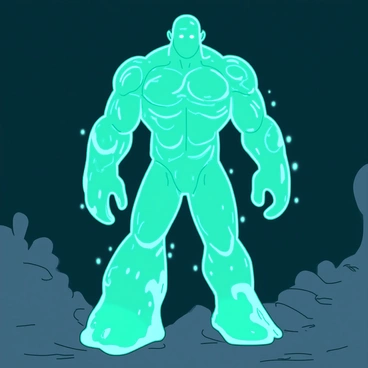 A golem appearing as a holographic figure composed of abstract light patterns