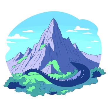 A mountain resembling a dragon towers majestically against the sky. The dragon shape is pronounced, with jagged peaks forming the head and tail. The scales of the mountain are depicted in intricate detail, reflecting light and glistening under the bright sun. The surrounding landscape features vibrant greenery at the base, contrasting with the rocky texture of the dragon mountain. A clear blue sky overhead enhances the scene, emphasizing the grandeur of the dragon-like formation.