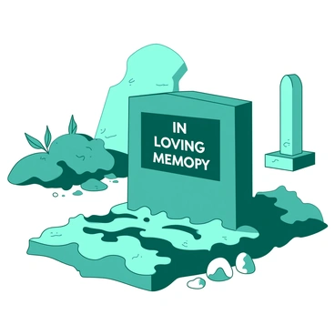 A teal sleek, minimalist tombstone stands prominently in a contemporary cemetery. The tombstone features a flat, smooth surface with a digital display embedded at its center, showcasing "In Loving Memory" in bright letters. Surrounding the tombstone, there are neatly trimmed green grass and a few scattered white pebbles that enhance its modern design. In the background, there are other simple, elegant gravestones that maintain the contemporary theme of the cemetery.