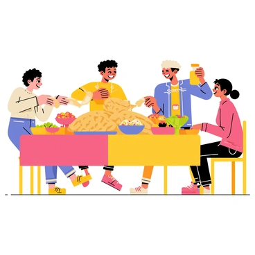 A group of friends enjoying a meal together, sharing naan and laughter at a dining table.