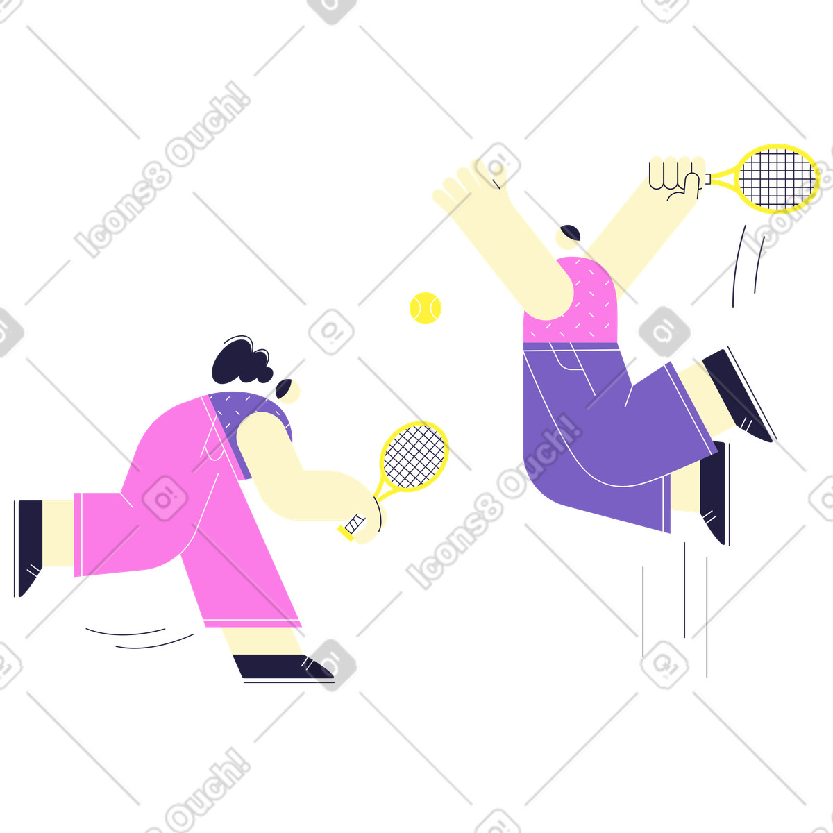 Ilustración Dos amigos jugando al tenis como hobby. en estilo Mellow a descargar en PNG y SVG