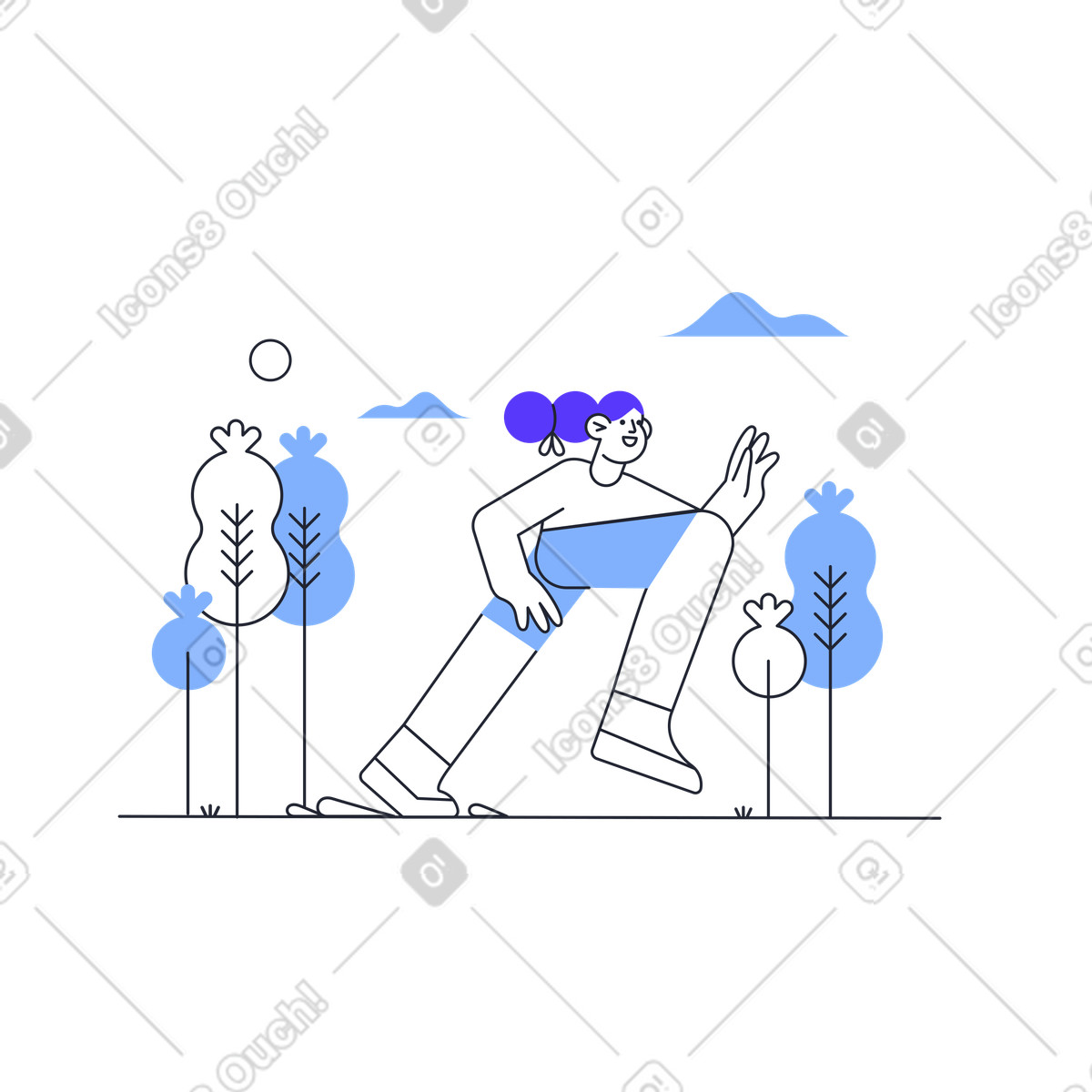 下载 Pablita 风格的 女跑步者在大自然中慢跑 插画，支持 PNG、SVG 格式