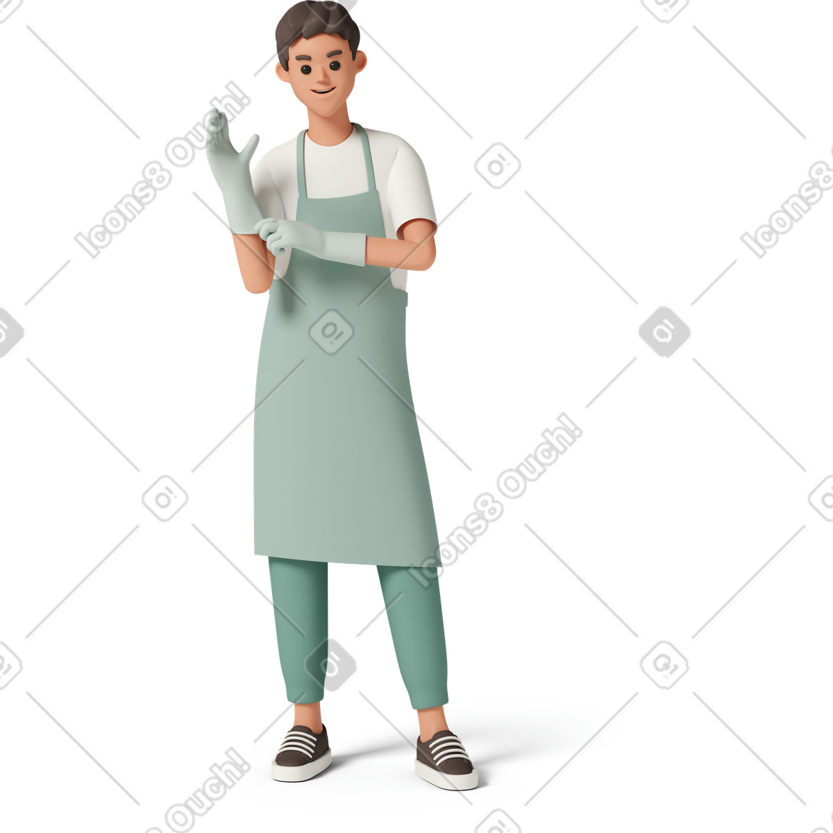 Young householder putting on gloves illustration in 3D Casual life style download in PNG, SVG