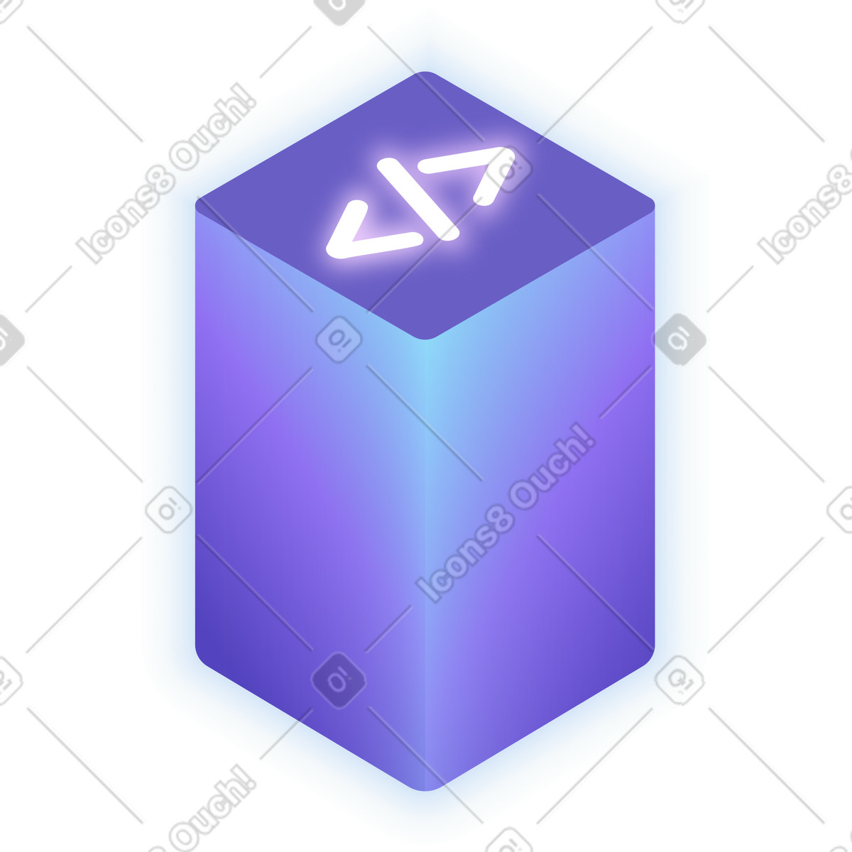Cube with programming sign illustration in Isotech style download in PNG, SVG