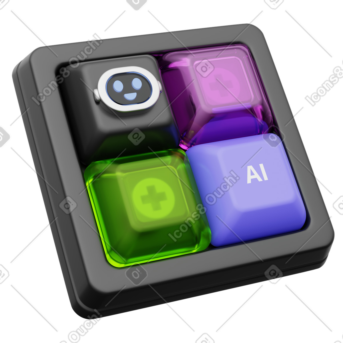 AI assistant keypad, Artificial intelligence button, Smart chatbot shortcuts illustration in PNG, SVG