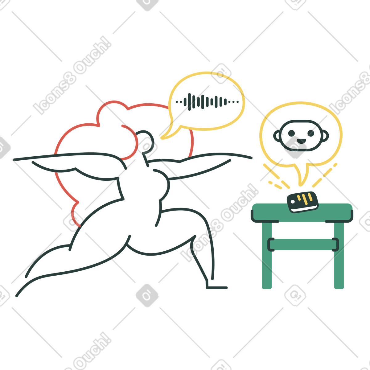 Beim yoga telefonieren-Illustration im Macaroni-Stil als Download in PNG, SVG