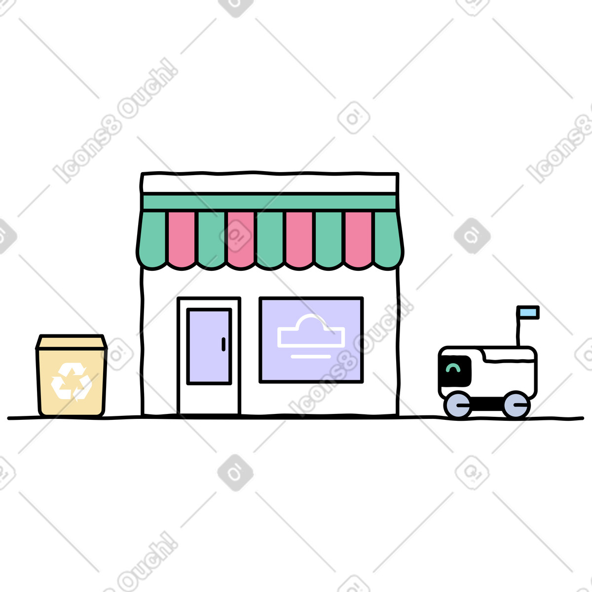 Ilustração de Robô entrega as mercadorias na loja em no estilo Notes para baixar em PNG, SVG