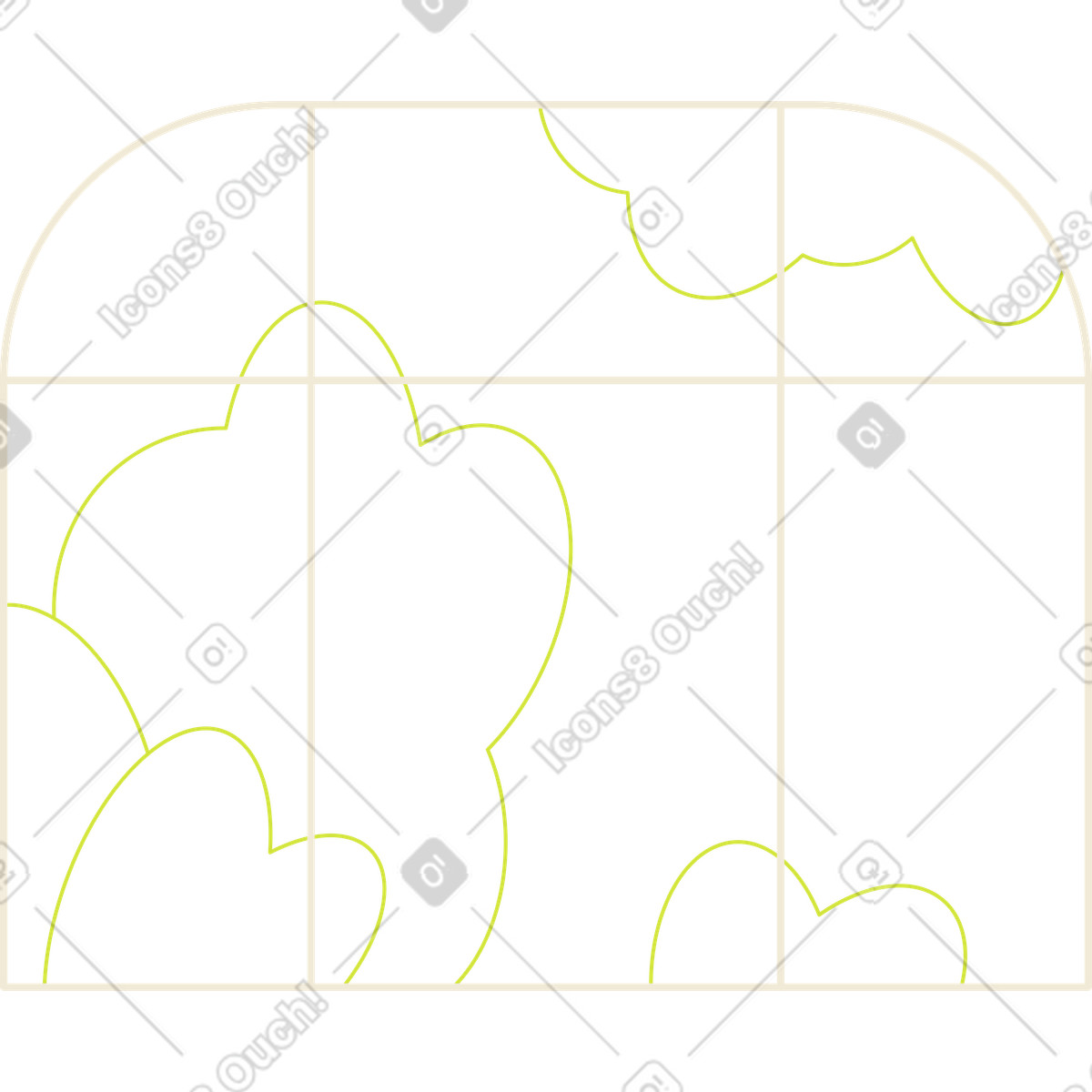 Illustration Cadre de fenêtre avec buissons dans le style Juicy à télécharger aux formats PNG, SVG