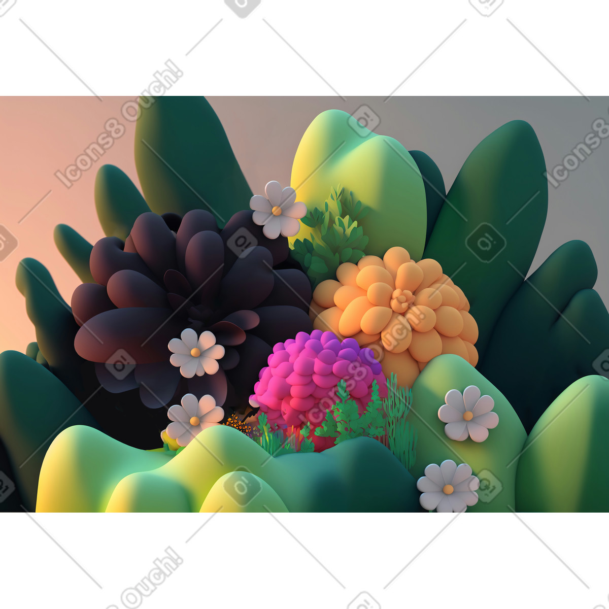 3d-comic-blumen-zusammensetzung-Illustration im Experimental-Stil als Download in PNG, SVG