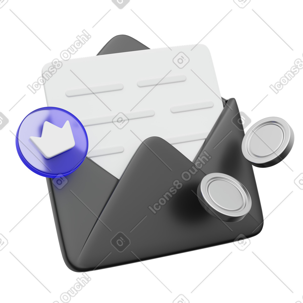 Ilustração de Email reward notification with envelope and premium badge em no estilo 3D Playful para baixar em PNG, SVG