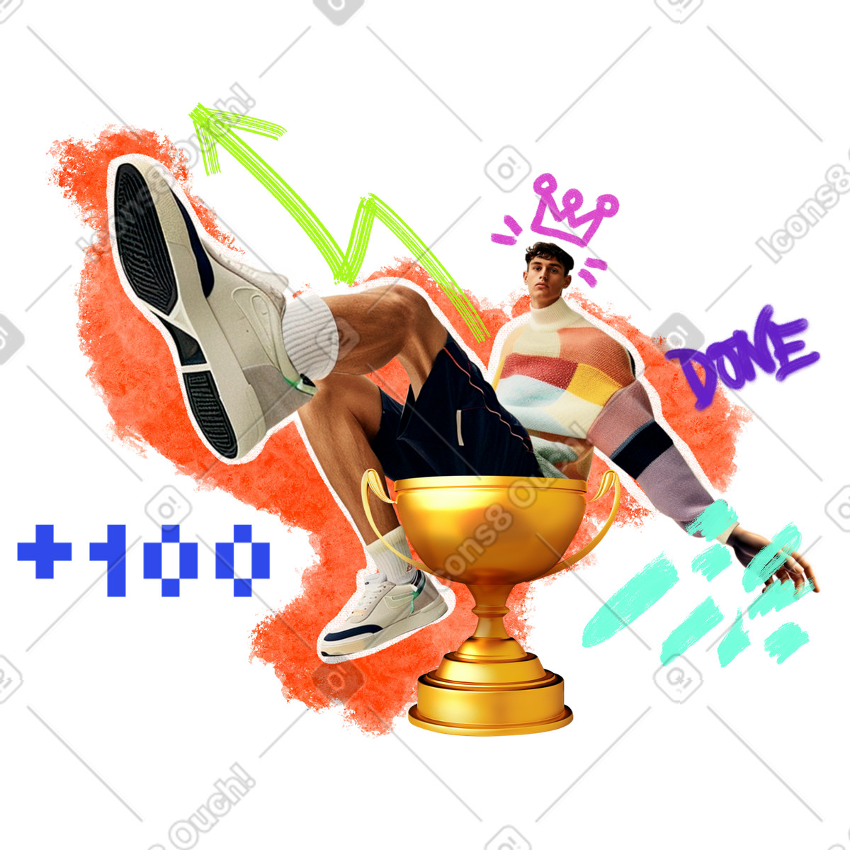 Abstract collage of a young man achieving success illustration achievement clipart graphics