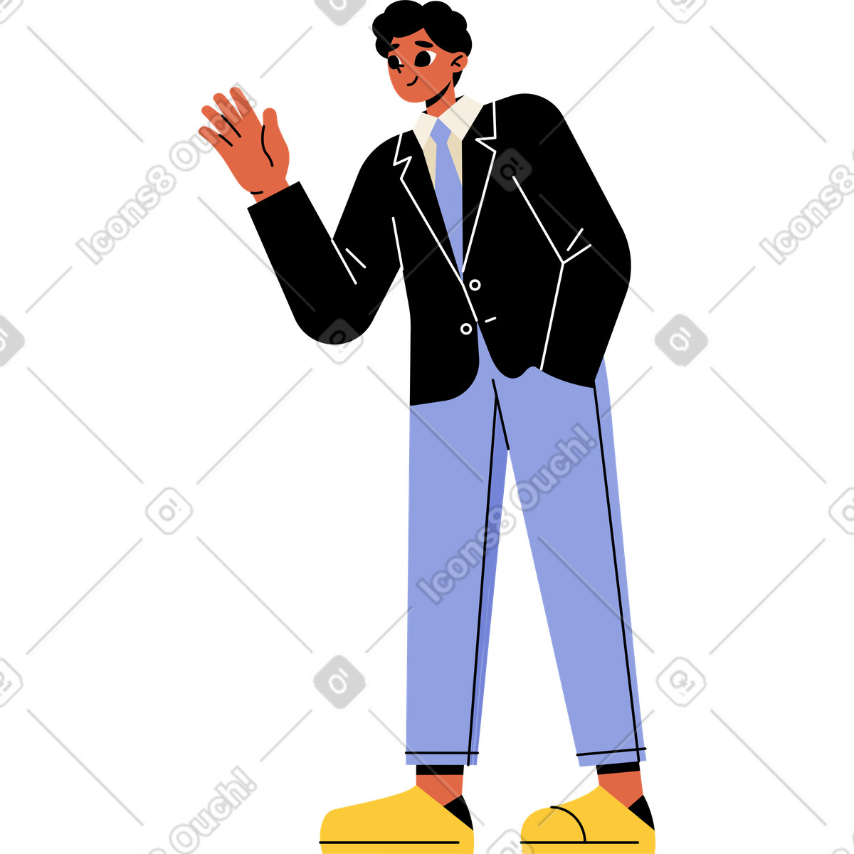 Guy in a jacket waving illustration Juicy style download PNG, SVG