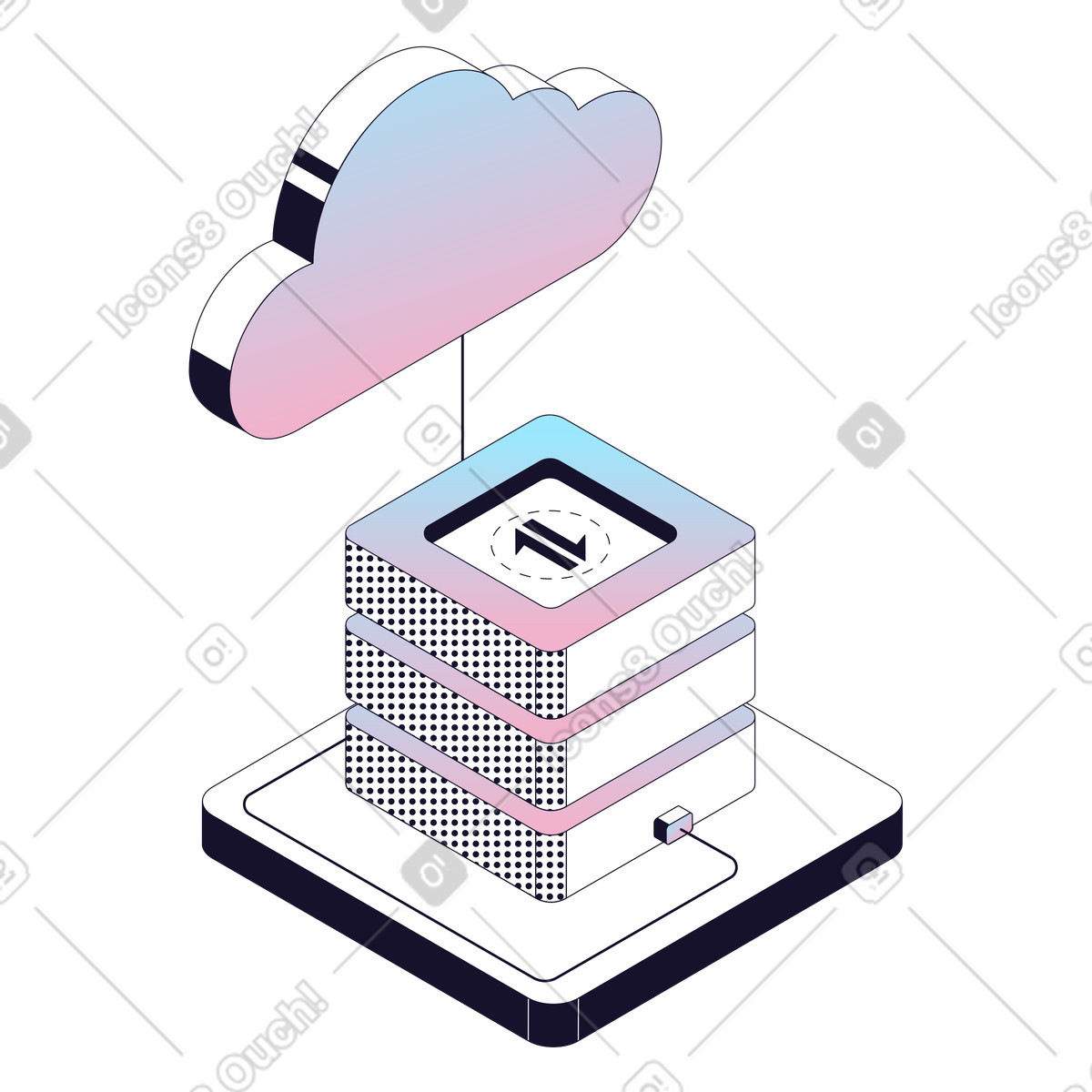 Infrastruttura del server cloud, sistema di archiviazione dati, hosting online illustrazione in stile Node scarica in PNG, SVG