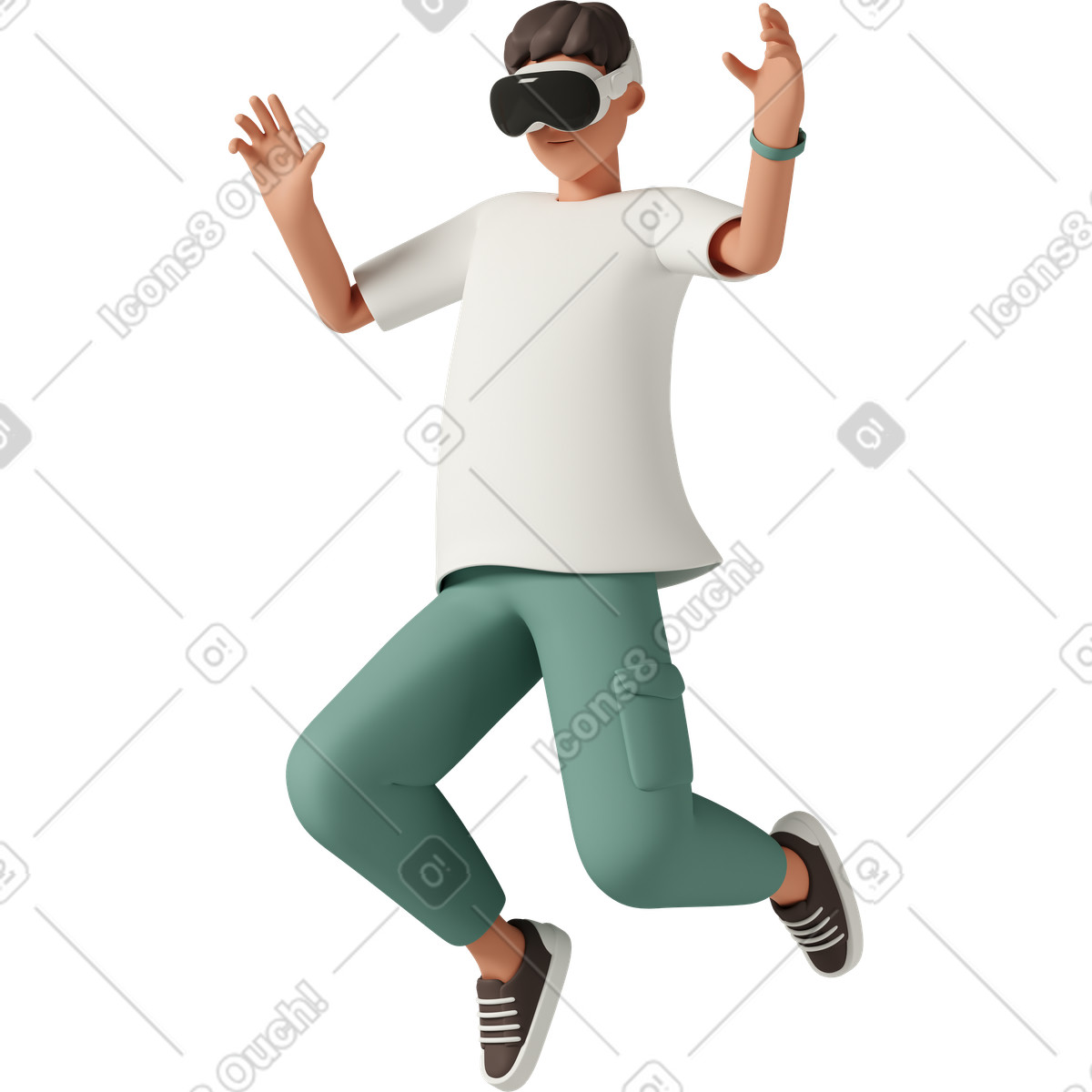 下载 3D Casual life 风格的 Jumping man in vr glasses 插画，支持 PNG、SVG 格式