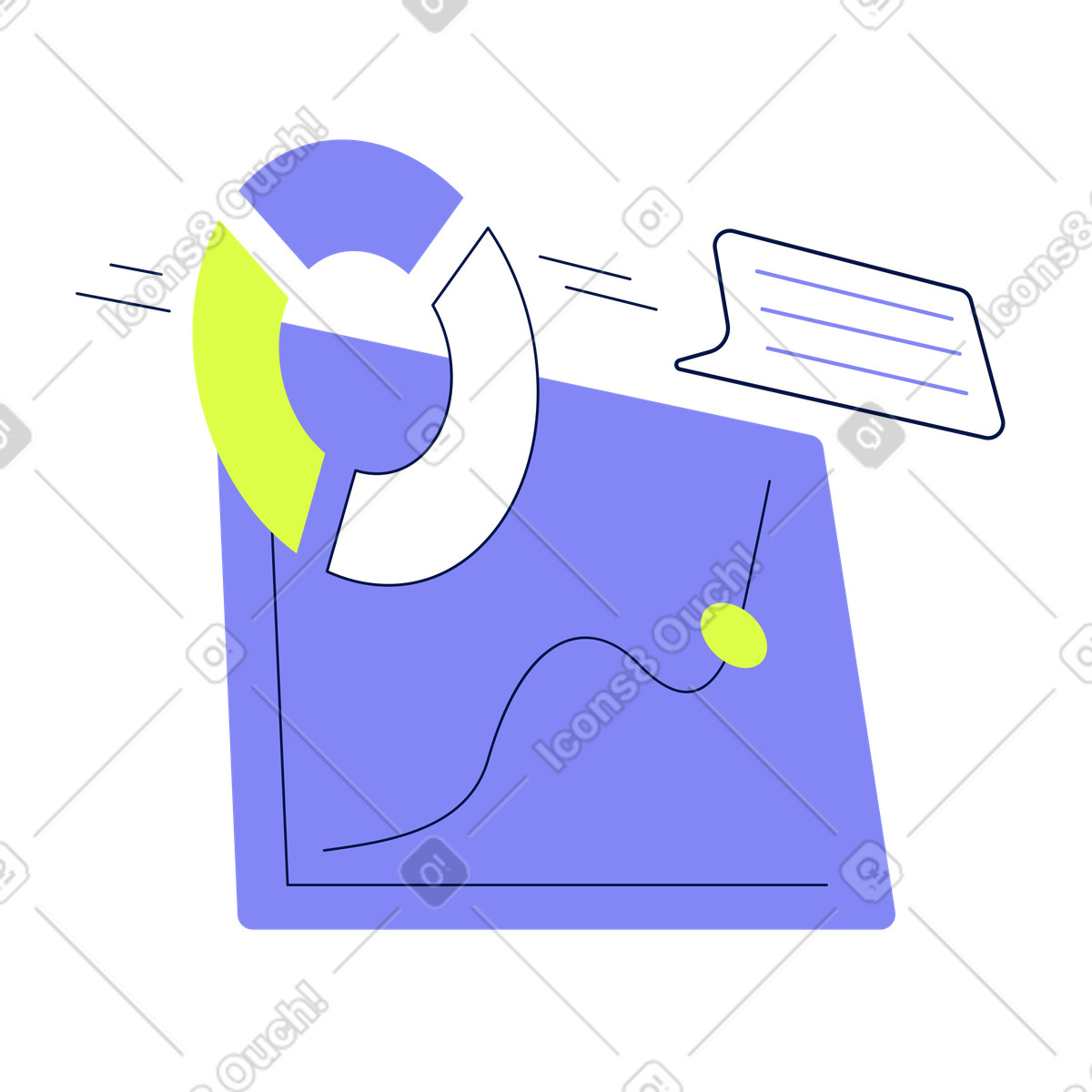 Graph, chart and text on screen illustration in Glow style download in PNG, SVG