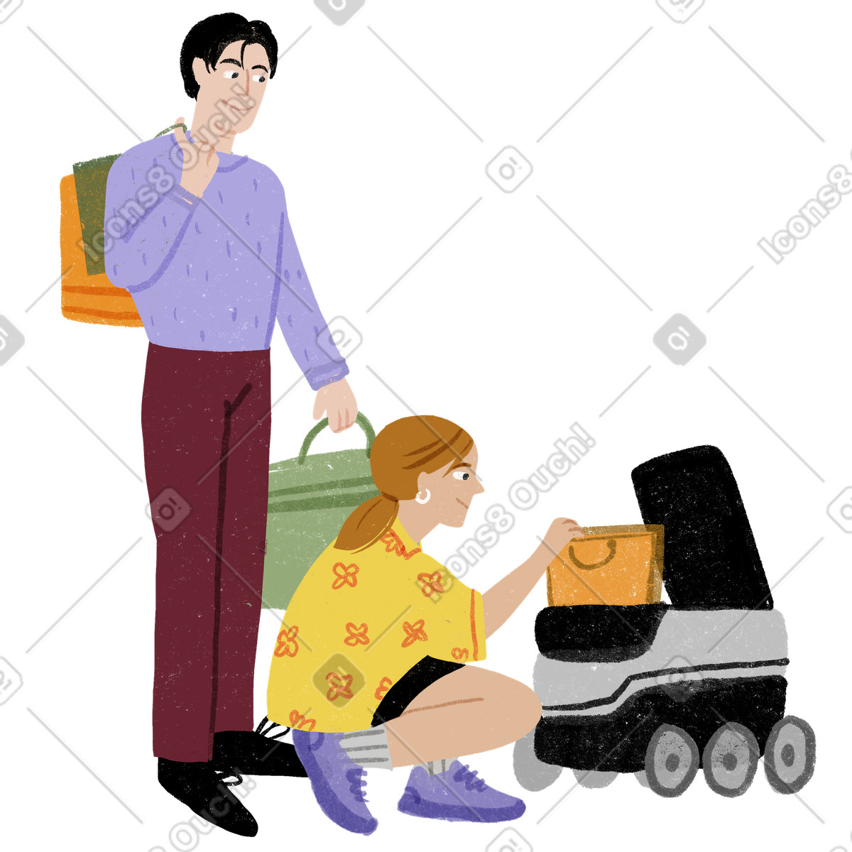 Illustration People picking up their delivery from a robot dans le style Public à télécharger aux formats PNG, SVG