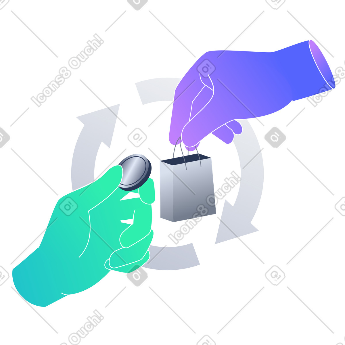 Buying and selling goods and services directly with each other illustration in PNG, SVG