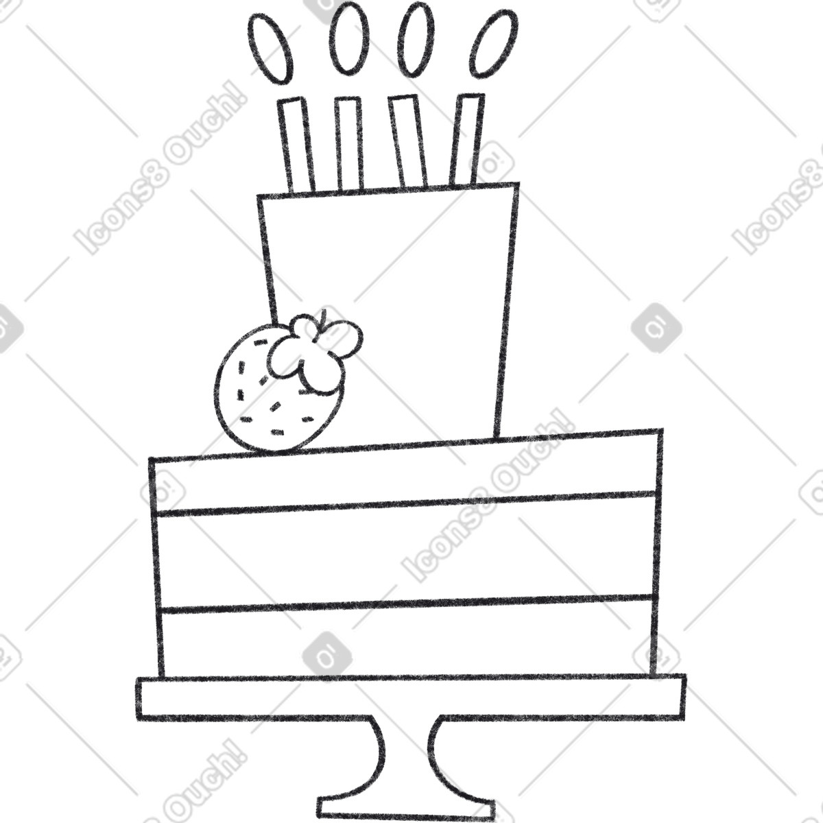 Illustration Festive cake with candles and strawberries dans le style Bonbon Line à télécharger aux formats PNG, SVG