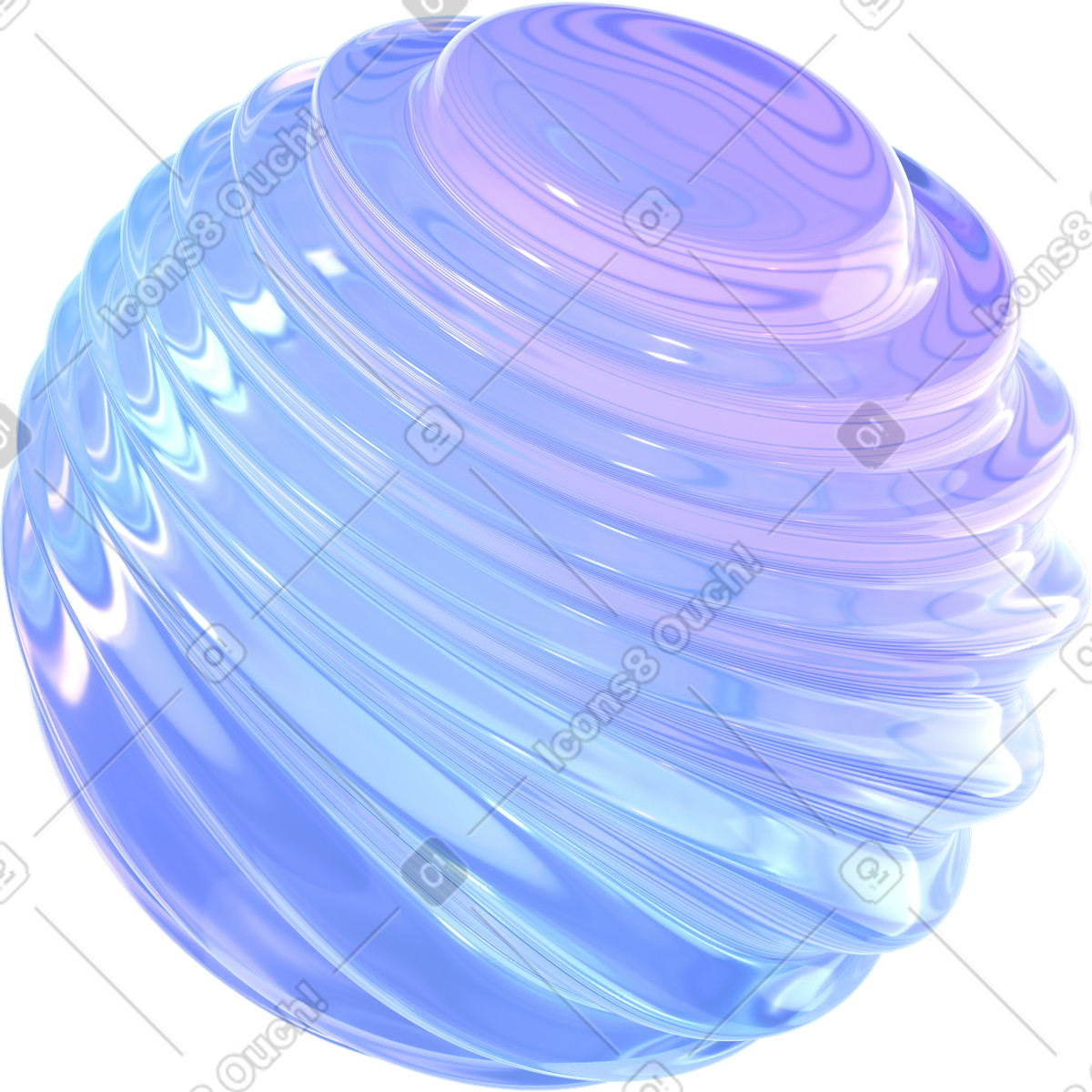 Three quarter view of glass liquid swirly sphere animated illustration in 3D Glassy style download in GIF, Lottie (JSON), AE
