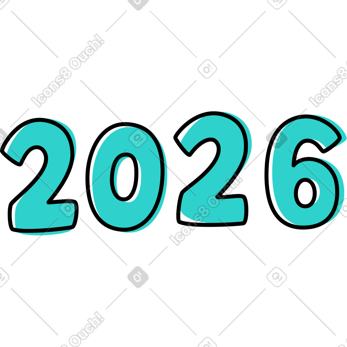 Year 2026 numbers illustration in Little style download in PNG, SVG