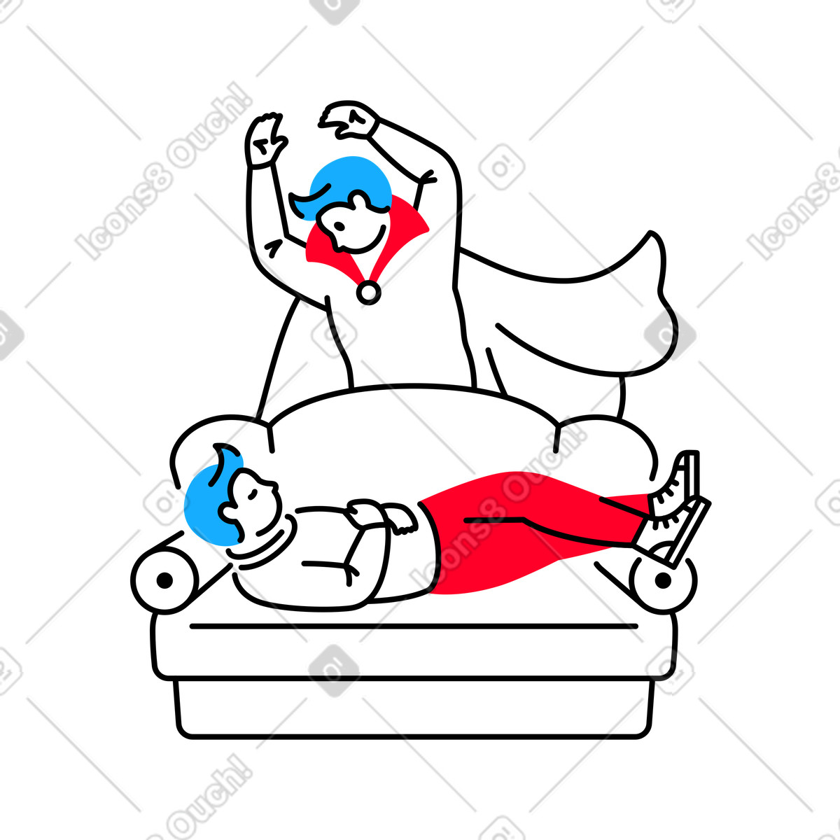 Ilustración Hombre intentando asustar a un amigo dormido en halloween estilo Transistor descargar PNG y SVG
