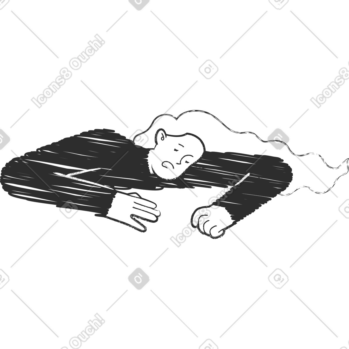 Ilustración Mujer cansada acostada en estilo Graphite a descargar en PNG y SVG