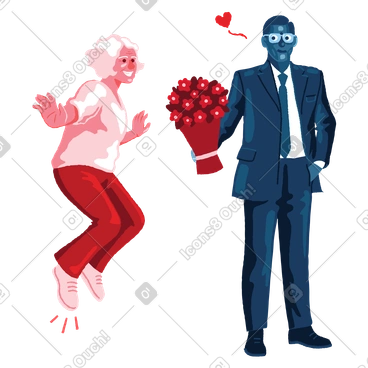 Man giving his mom a bouquet on mother's day PNG, SVG
