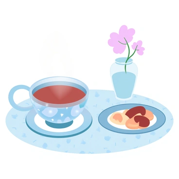 A teacup and saucer with clashing patterns on a breakfast table