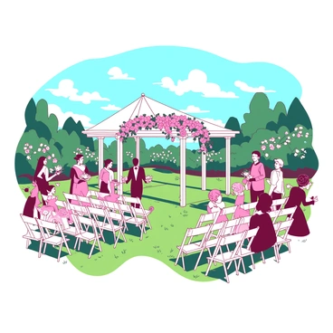 A beautiful garden wedding taking place on a sunny afternoon