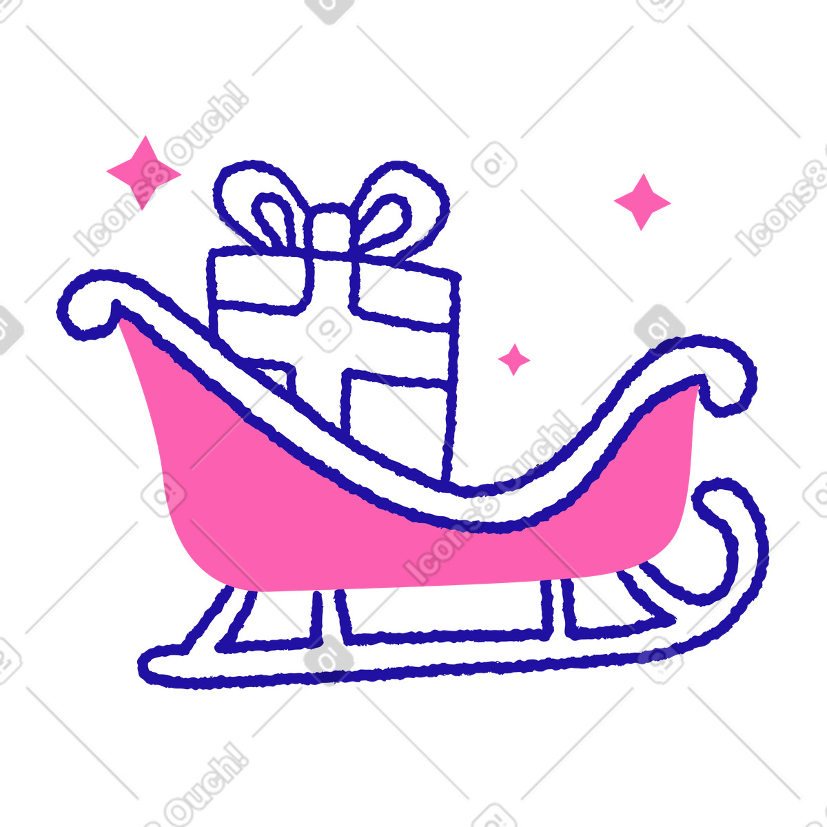 Weihnachtsmannschlitten mit geschenkbox-Illustration im Whimsy-Stil als Download in PNG, SVG