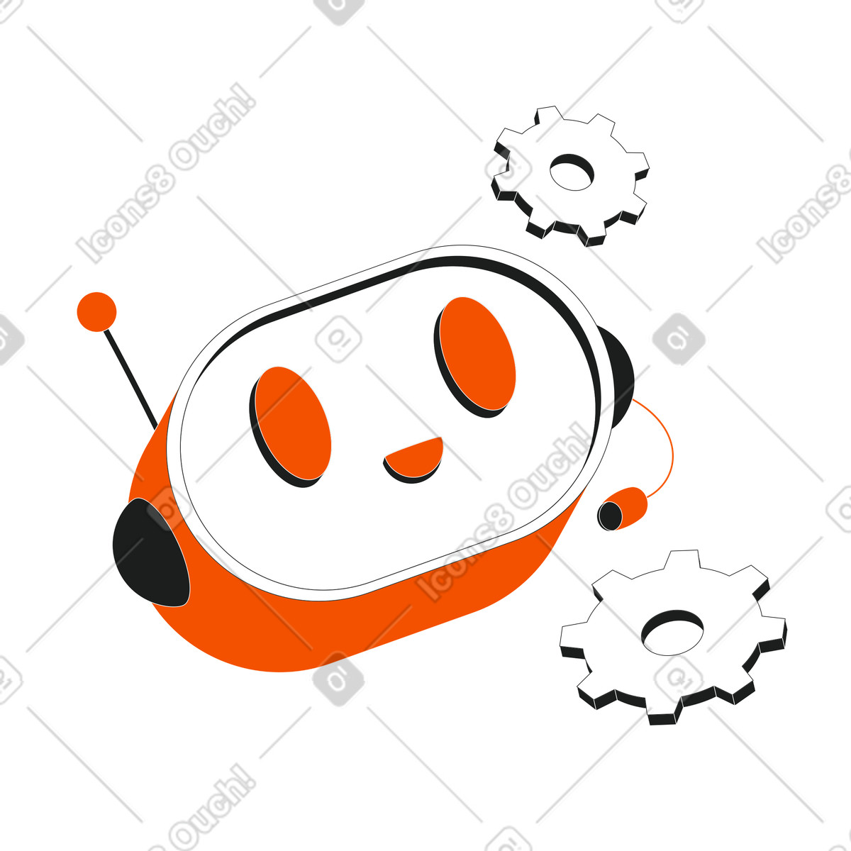 Illustration Friendly chatbot with gears, Automated customer support assistant dans le style Strict à télécharger aux formats PNG, SVG