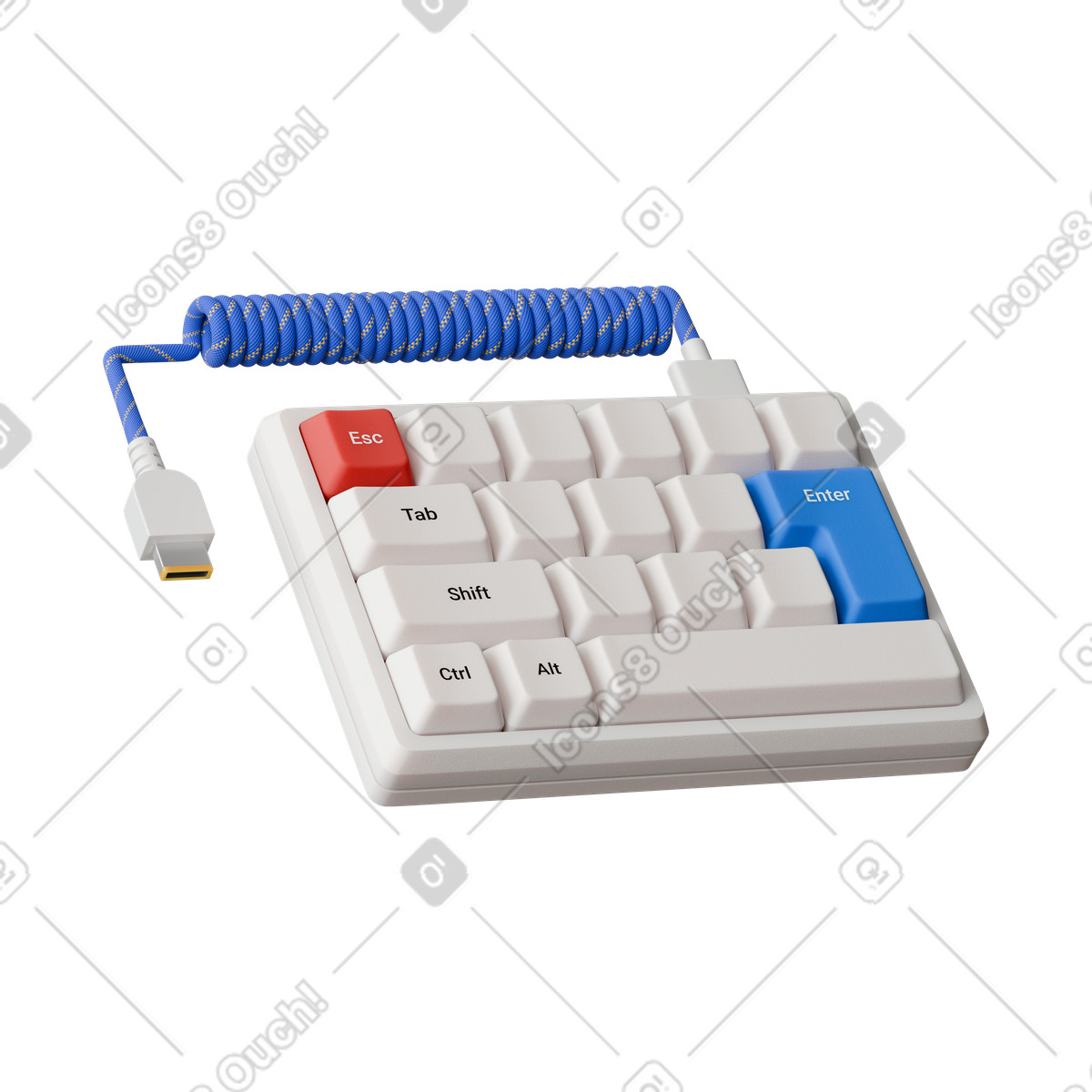 Keyboard with wire illustration in 3D Stickle style download in PNG, SVG
