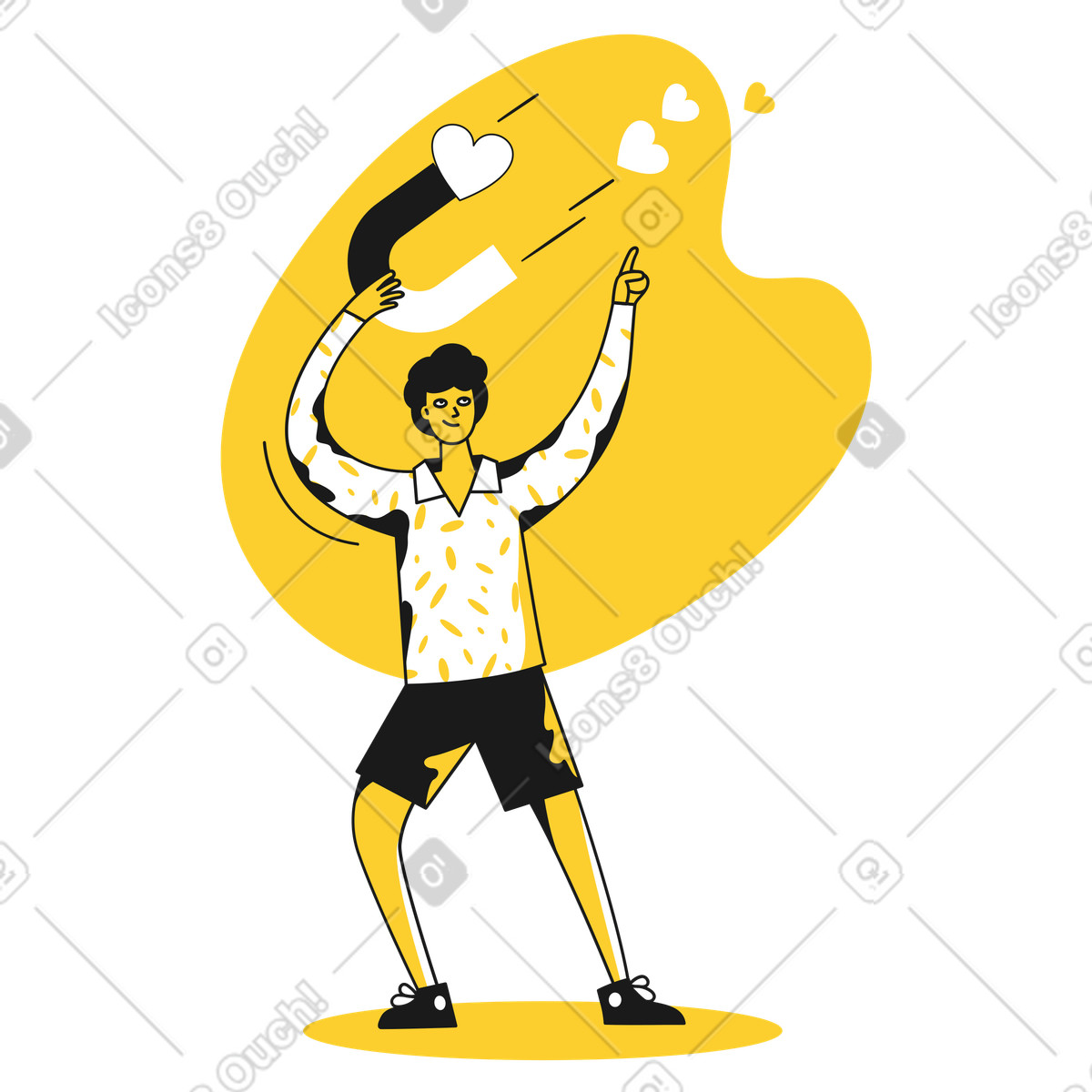 Man with a big magnet attracts likes illustration in Taxi style download in PNG, SVG