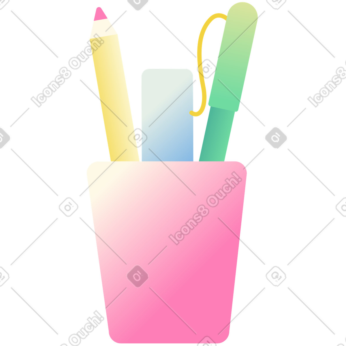 Tazza rosa con matita, evidenziatore e penna illustrazione in stile Beam scarica in PNG, SVG